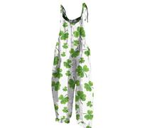 RMBLYfeiye Jumpsuit Kostüm Damen Latzhose Grün Kleeblatt Druck St Patricks Day Spaghetti Wide Leg Playsuit Ärmelloser Racerback Romper Onesie Tier