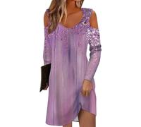 RMBLYfeiye Kleid Damen Cocktailkleid Elegant Für Hochzeit Figurbetontes Langarm V-Ausschnitt Strandkleid Rückenfrei Blumen Bedruckt Blusenkleid Abschlusskleider