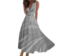 RMBLYfeiye Kleid Damen Elegant Lang, Abendkleider Ab 5 Jahre Damenkleider Sommer V-Ausschnitt Blumenmuster Ärmelloser Abschlusskleid Plissee Partykleid Hohe Taille Abschlussballkleid Kleider