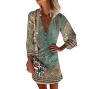RMBLYfeiye Kleid Damen Sommer Langes 5Er Jahre Kleider Vintage Blumen Bedruckt Sommerkleid Knielang 3/4 Arm Shirtkleid Strandkleid Lang