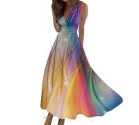 RMBLYfeiye Kleid Lang Festlich, Damenkleider Elegant Knielang Trauzeugin V-Ausschnitt Blumen Bedruckt Ärmelloser Ballkleider Tailliert Volantkleid Partykleid Abendkleid Damen