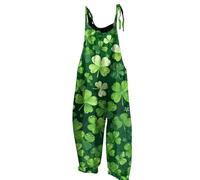 RMBLYfeiye Kostüm Overall Damen Jumpsuit Schwarz Plüsch Erwachsene Kleeblatt Druck St Patricks Day Spaghetti Wide Leg Playsuit Ärmelloser Blau