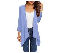 RMBLYfeiye Kuscheljacke Damen Flauschig Strickjacke Lang Grobstrick Weste Einfarbiges Offener Vorderseite Leicht 3/4 Ärmel Elegant Cardigan Blazer