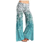 RMBLYfeiye Lässige Hose Damen Pumphose Damen Bauchweg Hose Damen High Waist Blumen Bedruckt Palazzo Hose Elastische Taille Yoga Hose Stretch Freizeithose Damen Leinenhose (Cyan, XL)