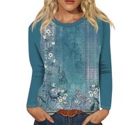 RMBLYfeiye Langarmshirt Damen Long Sleeve Rundhals Oversized Sweatshirt Gestreifter Bedruckt Oberteile Bequemer Laufshirt Leichte Casual Frauen Pulli Basic Pullover Herbst Longshirt