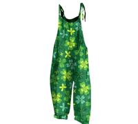 RMBLYfeiye Latzhose Damen Jeans Einweg Overall Pailletten Jumpsuit Kleeblatt Druck St Patricks Day Kostüm Spaghetti Wide Leg Playsuit Ärmelloser Racerback Romper