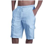 RMBLYfeiye Leinen Shorts Herren Einfarbiges Tunnelzug Loose Fit 7/8 Shorts Mit Taschen Baumwoll Leinen Chino Shorts Klassischer Passform Strandshorts Regular Fit Kurze Hosen Bermuda Shorts Männer