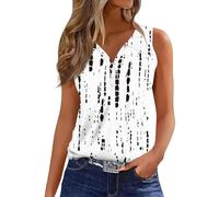 RMBLYfeiye Leinenbluse Damen T Shirts Sommer Bluse Elegant Ärmellos Blumen Bedruckt Henley Tops V-Ausschnitt Schwarzes Tshirt