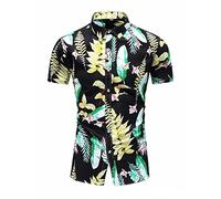 RMBLYfeiye Long Sleeves Shirt Herren Hawaii Hemd Herren Hemd Herren Reverskragen Tropisch Druck Strandhemd Kurzarm Slim Fit Businesshemden Basic Freizeithemd T-Shirt (Schwarz, XL)