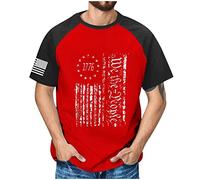 RMBLYfeiye Long Sleeves Shirt Herren Hemd Halterung Herren T-Shirt Weiß Rundhals Musterdruck Raglanärmel Muskelshirt Slim Fit Sommer T Shirt Kurzarm Uncle Sam T Shirt Polohemd Herren (Rot, M)