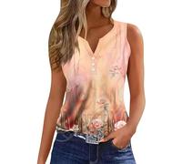 RMBLYfeiye Longshirt Damen Lässig Für Leggings Eterna Hemden Comfort Fit Oversize Bluse Ärmellos Henley Tops Blumen Bedruckt V-Ausschnitt Sport T Shirts