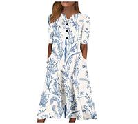 RMBLYfeiye Luftige Sommerkleider, Kurzes Sommerkleid Damen Strandponcho Maxikleid Mit Taschen Blumen Bedruckt Cocktailkleid Kurzarm Abschlusskleid Festlich Abendkleid Elegant Spagettikleid