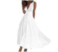 RMBLYfeiye Maxi Kleider Für Damen Langarm, Lange Strandkleid Knielang V-Ausschnitt Blumen Bedruckt Ärmellos Tunika Kleid Hohe Taille Hochzeit Gast Festlich Partykleid