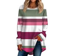 RMBLYfeiye Meine Bestellung Anzeigen Damen Oberteile Shirt 3/4 Arm Damen T Shirt Weiß Damen Long Sleeve Gestreifter Druck Oversized Sweatshirt Rundhals Pulli Casual Laufshirt Elegante Blusen 3XL