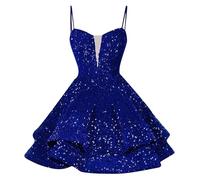 RMBLYfeiye Meine Bestellung Anzeigen Elegante Kleider Damen Etuikleid Damen Elegant Für Hochzeit Kleider Damen Sommer Kurz Spaghetti A Linien Glitzer Kleid Ausgefallene Boho Style (Royal Blue, 14W)