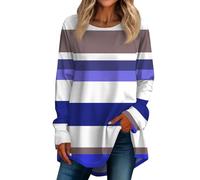 RMBLYfeiye Meine Bestellung Anzeigen Longshirt Damen Lässig Für Leggings Eterna Hemden Comfort Fit T-Shirt Mädchen Long Sleeve Gestreifter Druck Oversized Sweatshirt Rundhals Pulli T Shirts Damen 3XL