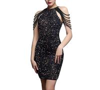 RMBLYfeiye Meine Bestellungen Anzeigen Abendkleid Damen Kleid Lang Damen Festlich Chiffonkleid Damen Festlich Schulterfrei Quasten Glitzer Kleid Abendkleid Lang (Schwarz, XXL)