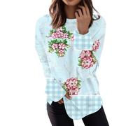 RMBLYfeiye Meine Bestellungen Anzeigen Basic Shirt Damen Shirt Damen 3/4 Arm I Love Shirt Rundhalsausschnitt Geometrischer Druck Pullover Basic Sweatshirt Langarm Pulli Locker Dirndlbluse Langarm L