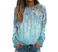 RMBLYfeiye Meine Bestellungen Anzeigen Bluse Damen Elegant Damen Bluse Sommer I Love Shirt Rundhals Long Sleeve Oversized Sweatshirt Blumen Bedruckt Pulli Leichte Sweatshirt Jacke Damen M