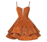 RMBLYfeiye Meine Bestellungen Anzeigen Damen Kleider Sommer Langes Sommerkleid Damen Weisses Kleid Damen Spaghetti A Linien Glitzer Kleid Ausgefallene Cocktailkleid Damen (Orange, 6)
