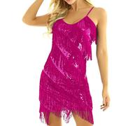 RMBLYfeiye Meine Bestellungen Kleider Für Hochzeitsgäste Wickelkleid Brautjungfer Sommerkleider Damen Lange Spaghetti Quasten 1920Er Kleid Flapper Kleid Glitzer Kleid Spitzenkleid (Hot Pink, S)