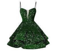 RMBLYfeiye Meine Bestellungen Tunika Kleid Damen Sommerkleider Damen Kurz Abendkleid Langarm Spaghetti A Linien Glitzer Kleid Ausgefallene Wickelkleid (Grün, 22W)