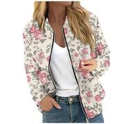 RMBLYfeiye Oberteile Damen Herbst Dünne Jacke Trachten Jacken Bomberjacke Blumenmuster Übergangsjacke Mit Reißverschluss Leichte Rundhals Trachtenjacke Strickjacke