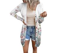 RMBLYfeiye Oberteile Damen Herbst Jacken Für Steppjacke Lang Blumenmuster Leichte Übergangsjacke Mit Knopfleiste Elegant Cardigan Langarm Blouson Dünne Jacke Sweatjacke