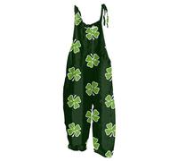 RMBLYfeiye Overall Damen Festlich Hochzeit Clown Latzhose Faschingskostüme Jumpsuit Kleeblatt Druck St Patricks Day Kostüm Kuschelig Racerback Rückenfrei Armeegrün L