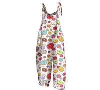 RMBLYfeiye Playsuit Damen Sommer Jumpsuit Latzhose Lang Kartoon Druck Wide Leg Overall Leinen Spaghetti Harem Jumpsuits Racerback Grün