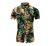 RMBLYfeiye Polo Shirts Männer Weisses Hemd Männer Haweihemd Reverskragen Palmblatt Druck Strandhemd Kurzarm Slim Fit Businesshemden Basic Freizeithemd Poloshirt Herren (Schwarz, M)