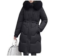 RMBLYfeiye Puffermantel Damen Lang Einfarbig Gesteppter Softshellmantel Mit Reißverschluss Winddichter Steppmantel Taschen Casual Funktionsmantel Steppjacke Windbreaker Für Frauen Winterparka Mantel