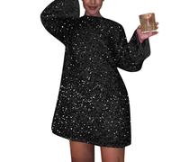 RMBLYfeiye Rockabilly Kleider Damen Wickelkleid Elegant Abendkleid Übergröße Langarm Locker Glitzer Kleid Festlich Pailettenkleider Frauen Festliche