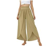 RMBLYfeiye Schwarze Hose Damen Elegant Business Hose Damen Hosenrock Damen Lang Paperbag Waist Einfarbiges Unregelmäßiger Saum Haremshose Elastische Taille Bauchweg Hose Sommerhose Damen (Khaki, L)