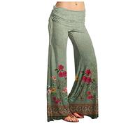RMBLYfeiye Schwarze Hose Damen Elegant Sweathose Damen Damen Hose Schwarz Paperbag Waist Retro Musterdruck Palazzo Hose Elastische Taille Yoga Hose Stretch Freizeithose Palazzo Hose (Armeegrün, L)