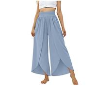 RMBLYfeiye Schwarze Hose Damen Palazzo Hose Damen Hosen Damen Stretch Paperbag Waist Einfarbiges Unregelmäßiger Saum Haremshose Elastische Taille Bauchweg Hose Hose Damen (Blau, M)