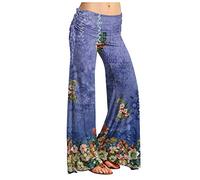 RMBLYfeiye Schwarze Hose Damen Sommerhosen Damen Chino Damen Hose Paperbag Waist Retro Blumen Bedruckt Palazzo Hose Elastische Taille Yoga Hose Stretch Freizeithose Damen Hosen (Lila, XXL)