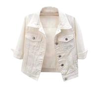 RMBLYfeiye Schwarze Strickjacke Damen Weiße Tracht Reverskragen Druckknopf 3/4 Ärmel Denim Cardigan Elegant Jeans Boleros Mit Brusttasche Wintermantel