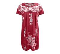 RMBLYfeiye Schwarzes Kleid Damen Strandkleid Lang Kleider Große Größen Festlich Vintage Blumen Bedruckt Sommerkleid Knielang V-Ausschnitt Blusenkleid Wedding Dress