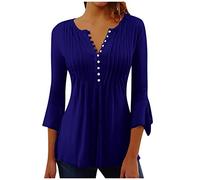 RMBLYfeiye Shirt 3/4 Arm Damen V-Ausschnitt Plissee Ausgefallene Bluse Trompetenärmel a Linien Dreiviertelarm Blumen Bedruckt Casual Blusenshirt Elegante Oberteile Longshirt Sommer