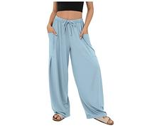 RMBLYfeiye Sommer Hosen Frauen Hose Schwarz Damen Jeggings Damen Elastische Taille Einfarbiges Palazzo Hose Mit Taschen Tunnelzug Stretch Jogginghose Arbeitslatzhose Damen (Blau, M)