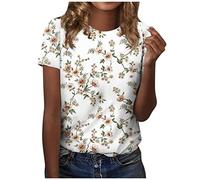 RMBLYfeiye Sommer T Shirt Damen Rundhals Blumen Bedruckt Elegant Tunika Tops Locker Longshirt Kurzarm Basic T Shirt Outdoor Tops Urlaub Oberteile Festliche Oberteile Sommerbluse