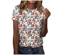 RMBLYfeiye Sommer T Shirt Damen Rundhals Blumen Bedruckt Elegant Tunika Tops Locker Longshirt Kurzarm Basic T Shirt Outdoor Tops Urlaub Oberteile Festliche Oberteile Sommerbluse Boho Shirt