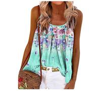 RMBLYfeiye Sommer Tunika Tops Damen Rundhals Blumen Bedruckt Spaghetti Tank Top Plissiertes Locker Blusen Ärmellos Sexy Rückenfrei Party Tops Retro Boho Tops Elegant Oberteile