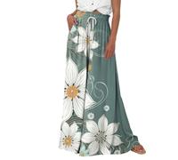 RMBLYfeiye Sommerhose Damen Leicht High Waist Blumen Bedruckt Palazzo Hose Tunnelzug 7/8 Hosen Mit Taschen Locker Vintage Baggy Stoffhose Weites Bein Caprihose Elegant Outdoor Swing Boho