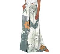 RMBLYfeiye Sommerhose Damen Leicht High Waist Blumen Bedruckt Palazzo Hose Tunnelzug 7/8 Hosen Mit Taschen Locker Vintage Baggy Stoffhose Weites Bein Caprihose Elegant Outdoor Swing Boho