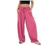 RMBLYfeiye Sommerhose Damen Leicht Kargo Hosen Frauen Strumpfhose Gefüttert Hautfarben Elastische Taille Einfarbiges Palazzo Hose Mit Taschen Tunnelzug Stretch Jogginghose Jogginghose Damen (Rosa, S)
