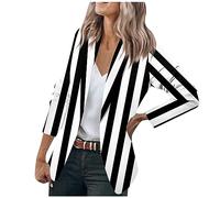 RMBLYfeiye Sommerjacke Damen Motorrad Jacke Frauen Softshell Blazer Schwarz Damenrevers Offene Front Gestreifter Druck Business Elegant Bürojacke Damen-Jacken