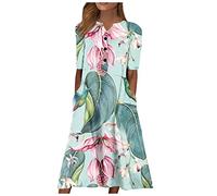 RMBLYfeiye Sommerkleid Damen Elegant, Große Größen One Shoulder Kleid Maxikleid Mit Taschen Blumen Bedruckt Cocktailkleid Kurzarm Abschlusskleid Festlich Hängerchen Sommer