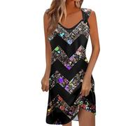 RMBLYfeiye Sommerkleid Damen Knielang, Tie Dye Ärmellos Blusenkleid Mit Breiten Trägern V-Ausschnitt Hawaii Kleid Spaghetti Shirtkleid Kurz Urlaub Kleider Luftig Freizeitkleid Rockabilly